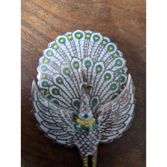 🎉Host Pick💖Art Nouveau Enamel and  Silver Hinged Peacock Brooch from Siam - Picture 7 of 9